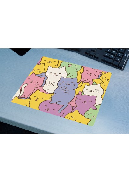 Kedi Desenli Kawaii Gaming Oyuncu Xl Mouse Pad Kaydırmaz Dikişli Mousepad 40X30 3mm mm Premium modelleri