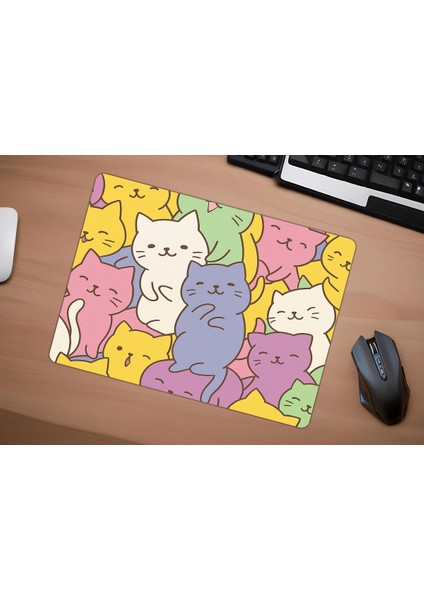 Kedi Desenli Kawaii Gaming Oyuncu Xl Mouse Pad Kaydırmaz Dikişli Mousepad 40X30 3mm mm Premium