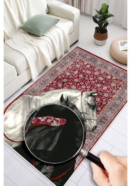 Yıkanabilir Modern Sanat Temalı At Desenli Bordo Dijital Baskı Halı fiyatları