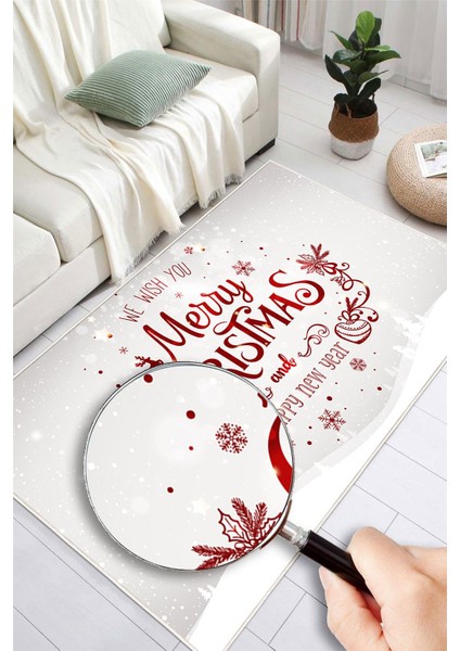 Yeni Yıl Temalı Merry Christmas Yazılı Dijital Baskılı Yıkanabilir Kaymaz Halı modelleri