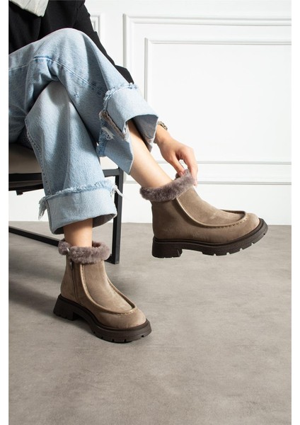 Kadın Bot & Bootie Süet Bej Orta Topuklu Casual/günlük Soğuk Havaya Dayanıklı