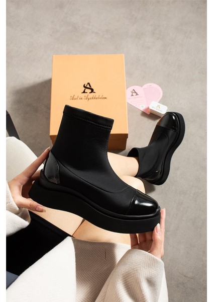 Kadın Bot & Bootie Mikrofiber Siyah Kısa Topuklu Casual/günlük Suya Dayanıklı
