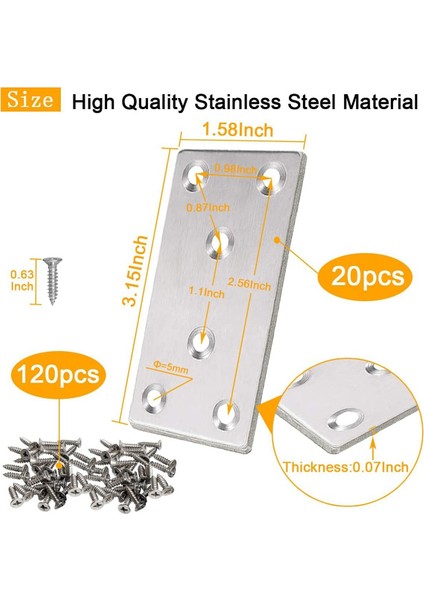 20 Pack 3x1.5inch Düz Tamir Plakaları Düz Braket, Paslanmaz Çelik Tamir Birleştirme Plakaları Çit Için Onarım Sabitleme Braketi (Yurt Dışından) modelleri
