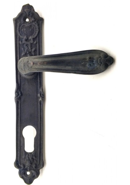 Antika Tarz Dekoratif Pirinç Çiçekli Oda Kapı Kolu - 240X40 Mm, Oksit