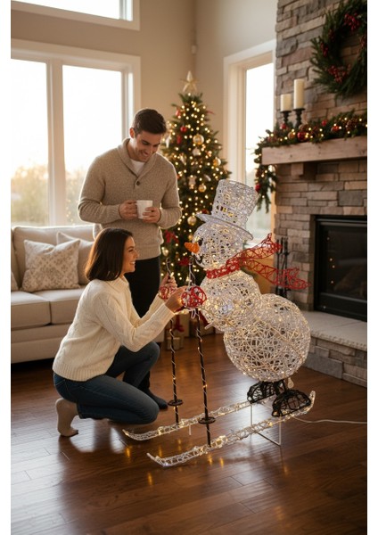 Yılbaşı Yeni Yıl Dekor Süs Işıklı Kayaklı Kardan Adam 81 Cm. modelleri