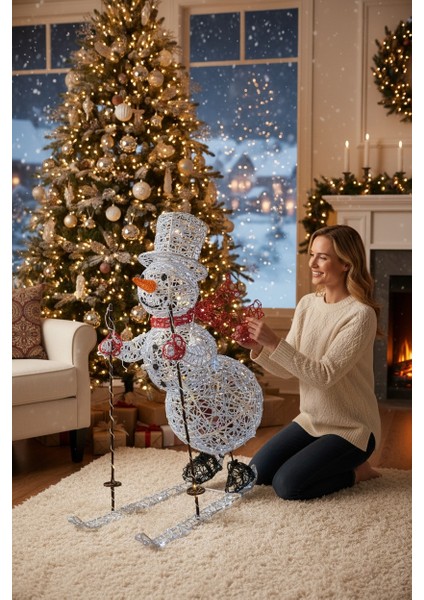 Yılbaşı Yeni Yıl Dekor Süs Işıklı Kayaklı Kardan Adam 81 Cm. fırsatları