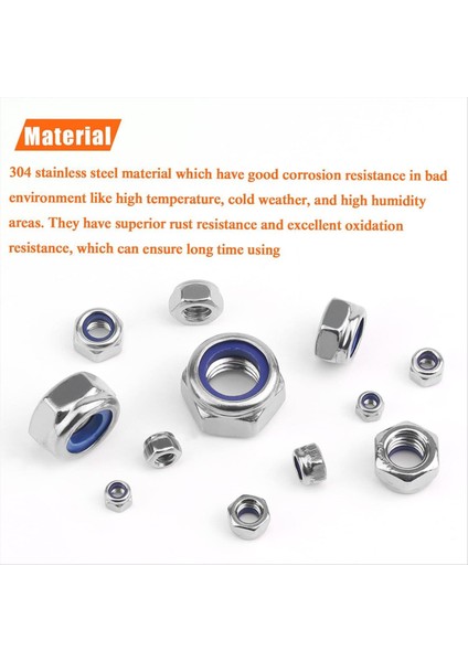 125PCS Naylon Altıgen Kilit Somun Seti 304 Paslanmaz Çelik Nakknut M3 M 4 M5 M6 M8 M10 M12 Altıgen Kendi Naylon Kilitleme Somunu (Yurt Dışından) modelleri