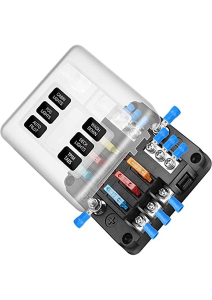 6 Yollu Su Geçirmez Sigorta Bloğu, DC12-24V Araba Teknesi Rv Kamyonu Için Negatif Deniz Sigortası Kutusu ile LED Göstergesi ile (Yurt Dışından) indirimleri