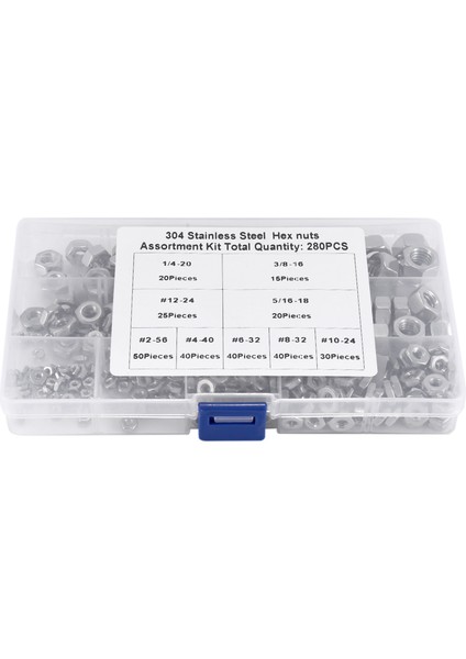 Paslanmaz Çelik Somunlar 2-56 Ila 3/8inch-16 Unc Hex Suns Çoklu Çıkış Kitler BOLTS-280 Pcs (Yurt Dışından) modelleri