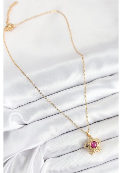 316L Çelik Zirkon Taşlı Döner Güneş Model Gold Renk Kadın Kolye fiyatları