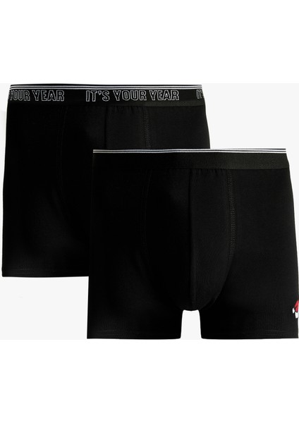 Rahat Kalıp Yılbaşı Baskılı Pamuklu 2'li Boxer Seti