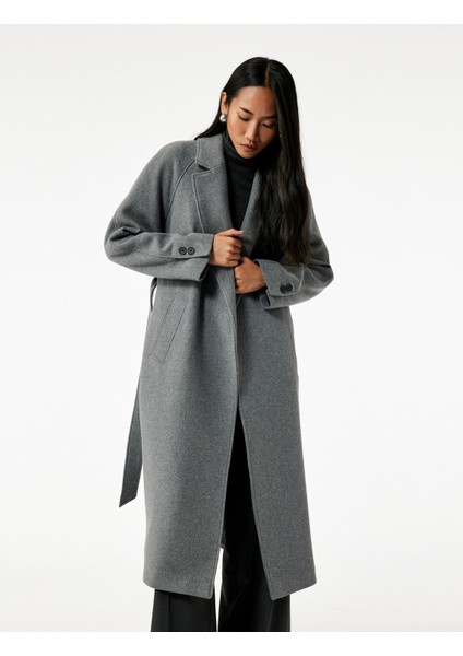 Uzun Kollu Kemerli Cepli Kruvaze Uzun Kaşe Kaban fiyatları