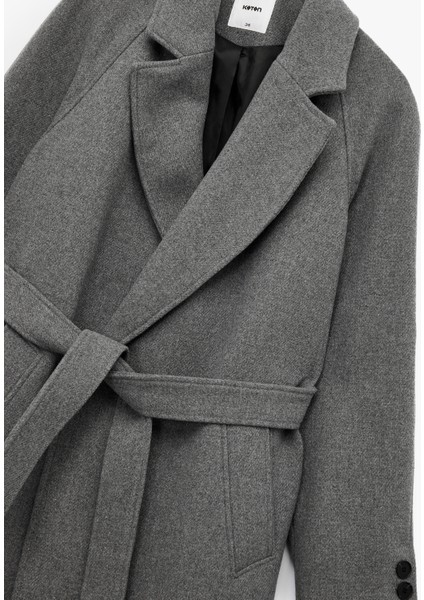 Uzun Kollu Kemerli Cepli Kruvaze Uzun Kaşe Kaban