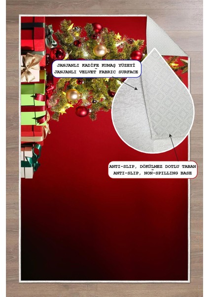 Dijital Baskılı Yıkanabilir Yılbaşı Temalı Kırmızı Halı fırsatları