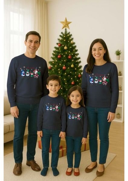 Unisex Happy New Year Yılbaşı Baskılı Yetişkin ve Çocuk Sweatshirt 3 Iplik Şardonlu Kumaş