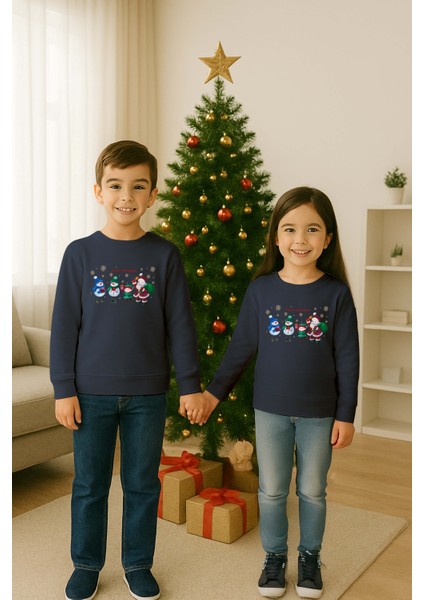 Unisex Happy New Year Yılbaşı Baskılı Yetişkin ve Çocuk Sweatshirt 3 Iplik Şardonlu Kumaş modelleri