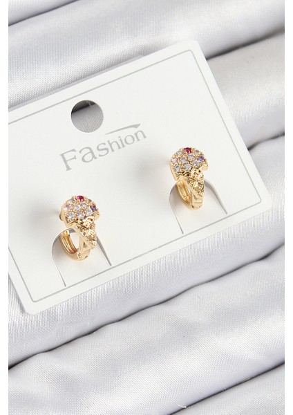 Pirinç Zirkon Taşlı Dondurma Model Gold Renk Çocuk Küpe