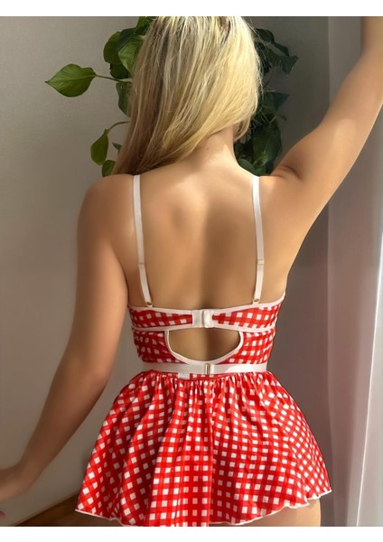 Kırmızı Ekose Kumaş Puantiyeli Hizmetçi Kostüm Jartiyer Çoraplı Pinterest Gecelik Yumuşak Esnek Lüks Çeyizlik Giysi fiyatları