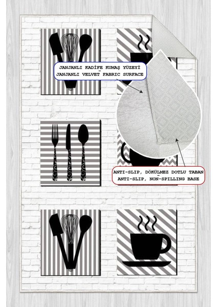 Modern Desenli Siyah Beyaz Dijital Baskılı Kaymaz Yıkanabilir Mutfak Halısı Yolluk fiyatları