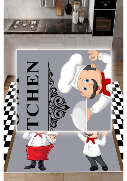 Dijital Baskılı Dekoratif Kaymaz Taban Yıkanabilir Aşçı Desenli Mutfak Halısı fırsatları