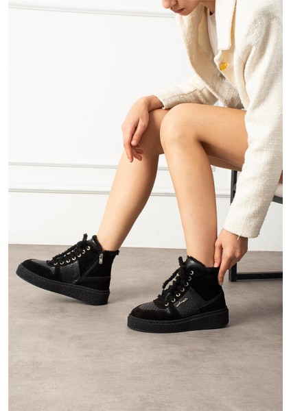 Kadın Bot & Bootie Hakiki Deri Siyah Kısa Topuklu Casual/günlük Soğuk Havaya Dayanıklı