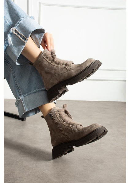 Kadın Bot & Bootie Süet Bej Orta Topuklu Casual/günlük Soğuk Havaya Dayanıklı