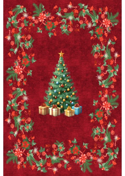 Yılbaşı Çam Ağacı Desenli Dijital Baskılı Yıkanabilir Kaymaz Taban Halı fiyatları