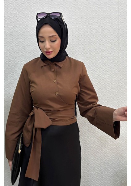 Kadın Kurdele Detaylı Gömlek-Acı Kahve indirimleri