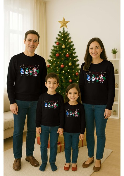 Unisex Happy New Year Yılbaşı Baskılı Yetişkin ve Çocuk Sweatshirt 3 Iplik Şardonlu Kumaş