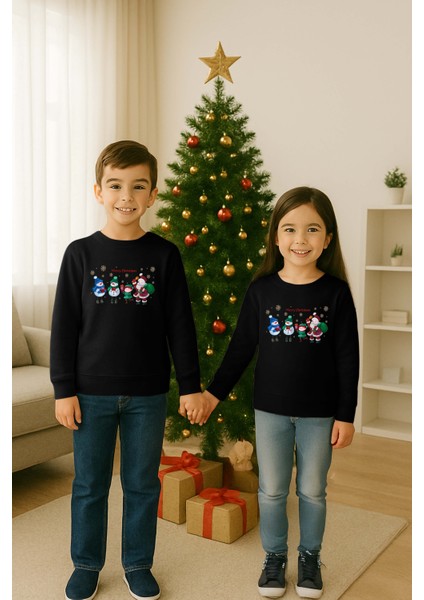 Unisex Happy New Year Yılbaşı Baskılı Yetişkin ve Çocuk Sweatshirt 3 Iplik Şardonlu Kumaş modelleri