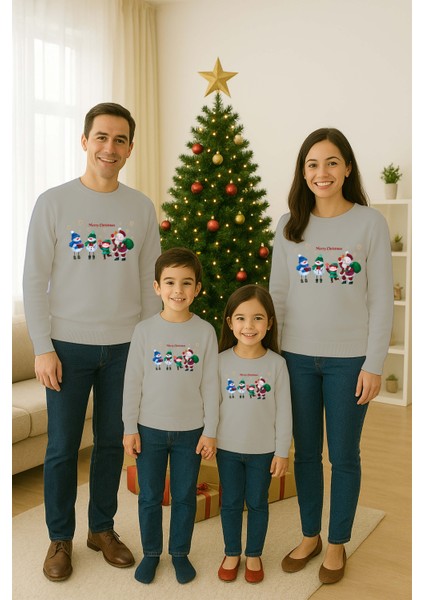 Unisex Happy New Year Yılbaşı Baskılı Yetişkin ve Çocuk Sweatshirt 3 Iplik Şardonlu Kumaş