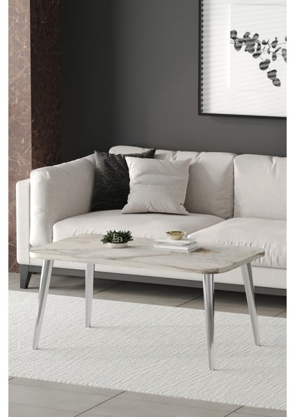 Orta Sehpa Metal Ayaklı , Roma Orta Sehpa , Gümüş Metal - Beyaz Mermer Tabla fiyatları