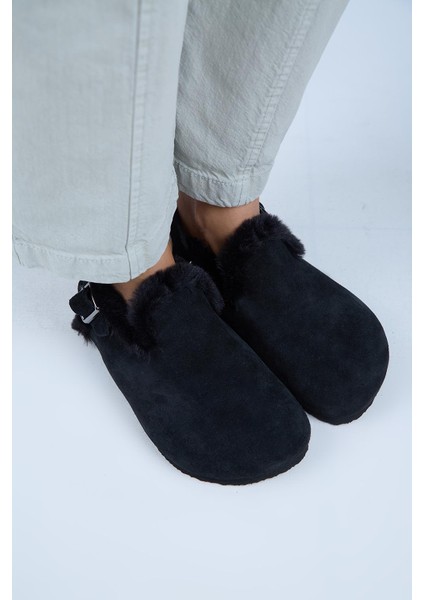 (Holly 2 Kürklü) Kadın Hakiki Deri Kemerli Tokalı Sabo Siyah Sandalet fiyatları