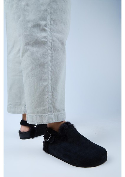 (Holly 2 Kürklü) Kadın Hakiki Deri Kemerli Tokalı Sabo Siyah Sandalet indirimleri