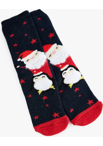 Pamuklu Noel Baba Baskılı Yılbaşı Çorap