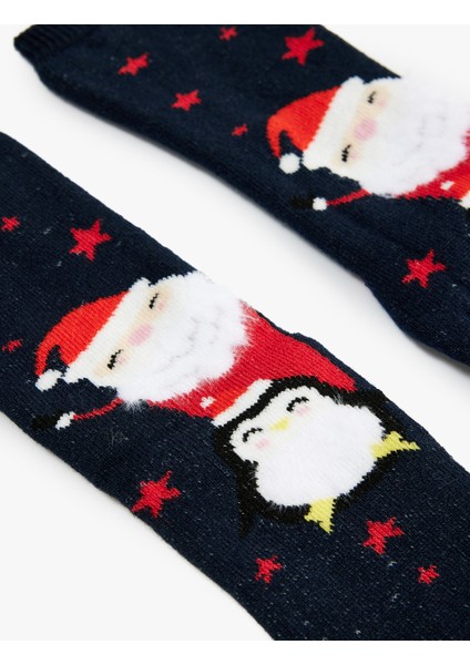 Pamuklu Noel Baba Baskılı Yılbaşı Çorap modelleri