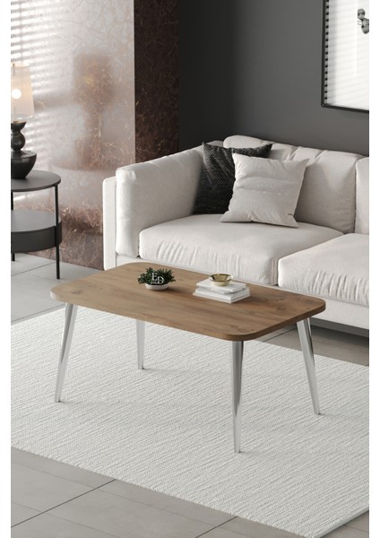 Orta Sehpa Metal Ayaklı , Roma Orta Sehpa , Gümüş Metal - Atlantik Çam Tabla