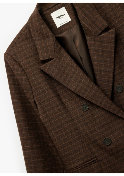 Viskon Karışımlı Düğmeli Cep Detaylı Kruvaze Yaka Ekoseli Blazer Ceket modelleri