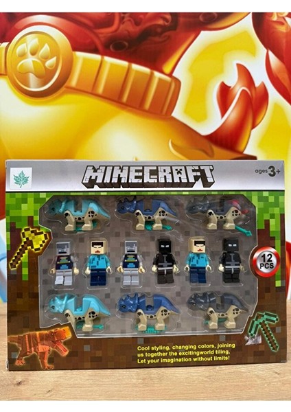 12 Parça Minecraft Figür Oyuncak Karakter Mınecraft Figürleri Set Dinazorlu Minecraft