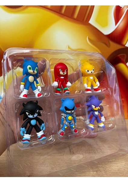 Figür 6'lı Sonic Kirpi Power Aksiyon Figürleri 6lı Set Kırılmaz Silikon
