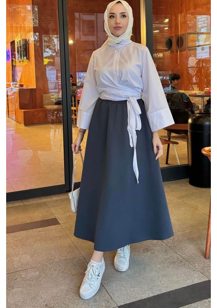 Kadın Kurdele Detaylı Gömlek-Beyaz