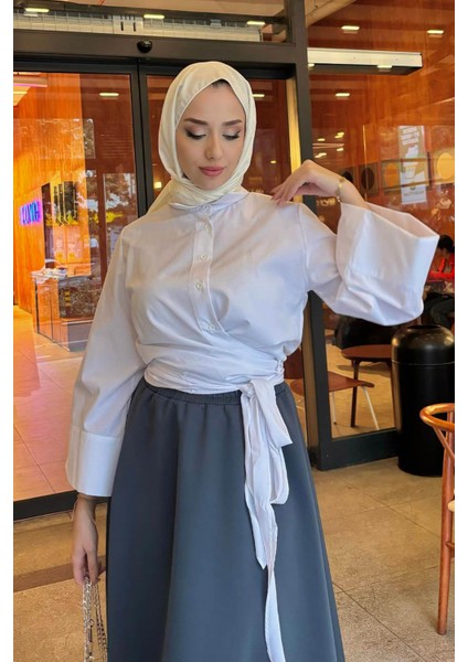 Kadın Kurdele Detaylı Gömlek-Beyaz modelleri