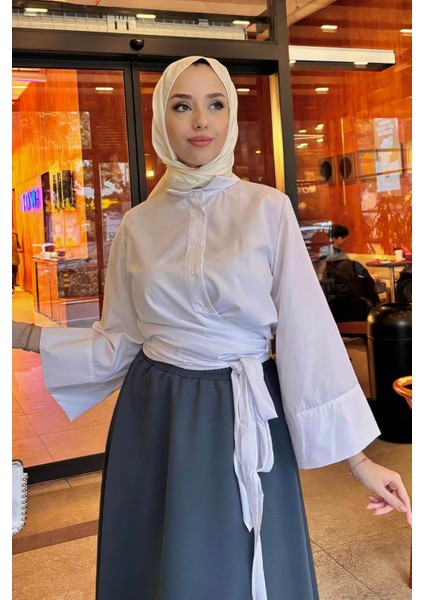Kadın Kurdele Detaylı Gömlek-Beyaz fırsatları