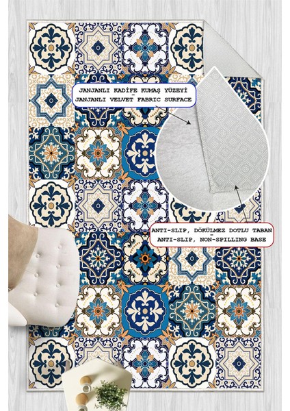 Dijital Baskılı Renkli Çini Desenli Kaymaz Taban Yıkanabilir Halı fırsatları