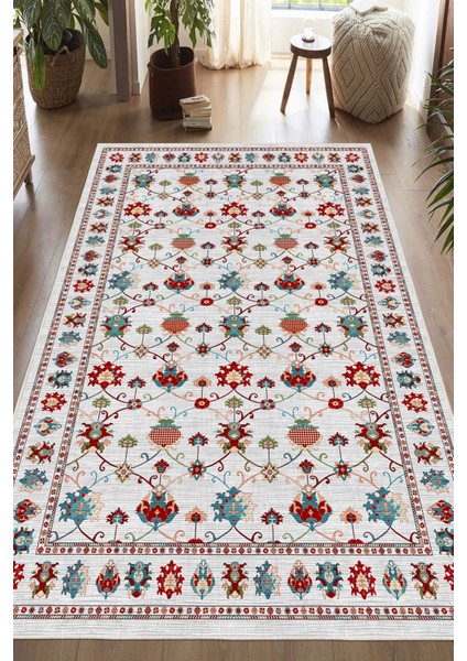 Dijital Baskılı Renkli Kilim Desenli Kaymaz Taban Yıkanabilir Halı