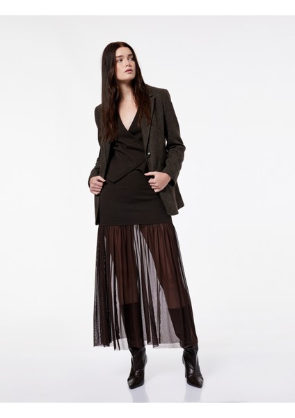 x Şahika Ercümen - Slim Fit Tül Detaylı Midi Etek
