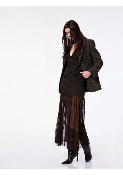 x Şahika Ercümen - Slim Fit Tül Detaylı Midi Etek modelleri