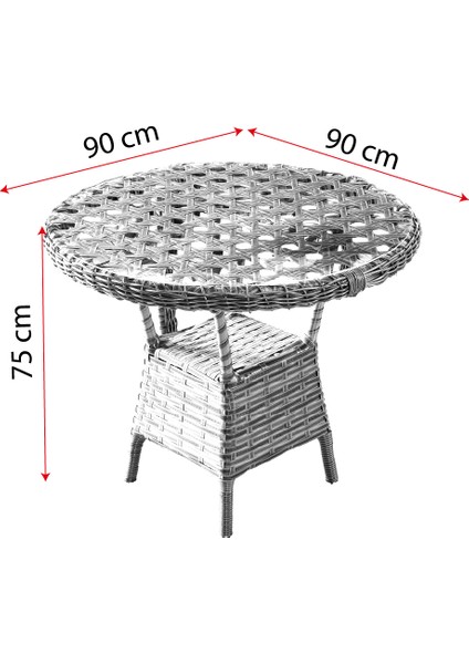 Ayaz 4 Kişilik Rattan Bahçe Balkon Mutfak Masa Takımı Gri
