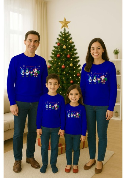 Unisex Happy New Year Yılbaşı Baskılı Yetişkin ve Çocuk Sweatshirt 3 Iplik Şardonlu Kumaş