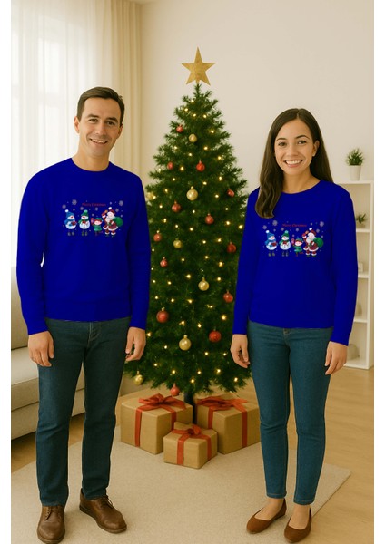 Unisex Happy New Year Yılbaşı Baskılı Yetişkin ve Çocuk Sweatshirt 3 Iplik Şardonlu Kumaş fiyatları